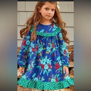 Matilda Jane Merry & Bright Girls Dress Size 8 Blue Floral Ruffles Long Sleeve